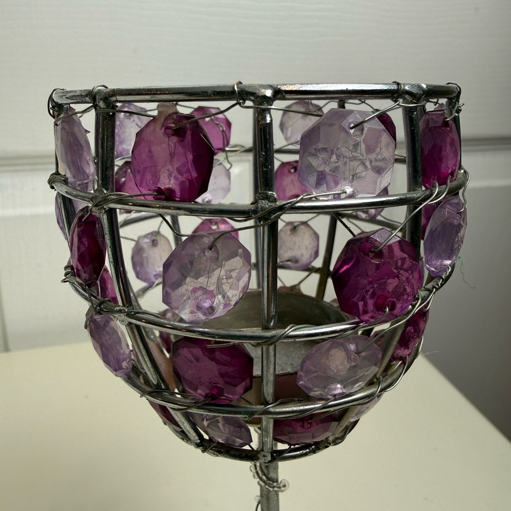 Set of 2 Purple Crystal Beaded Candle Holders Glam Decor - Picture 7 of 16